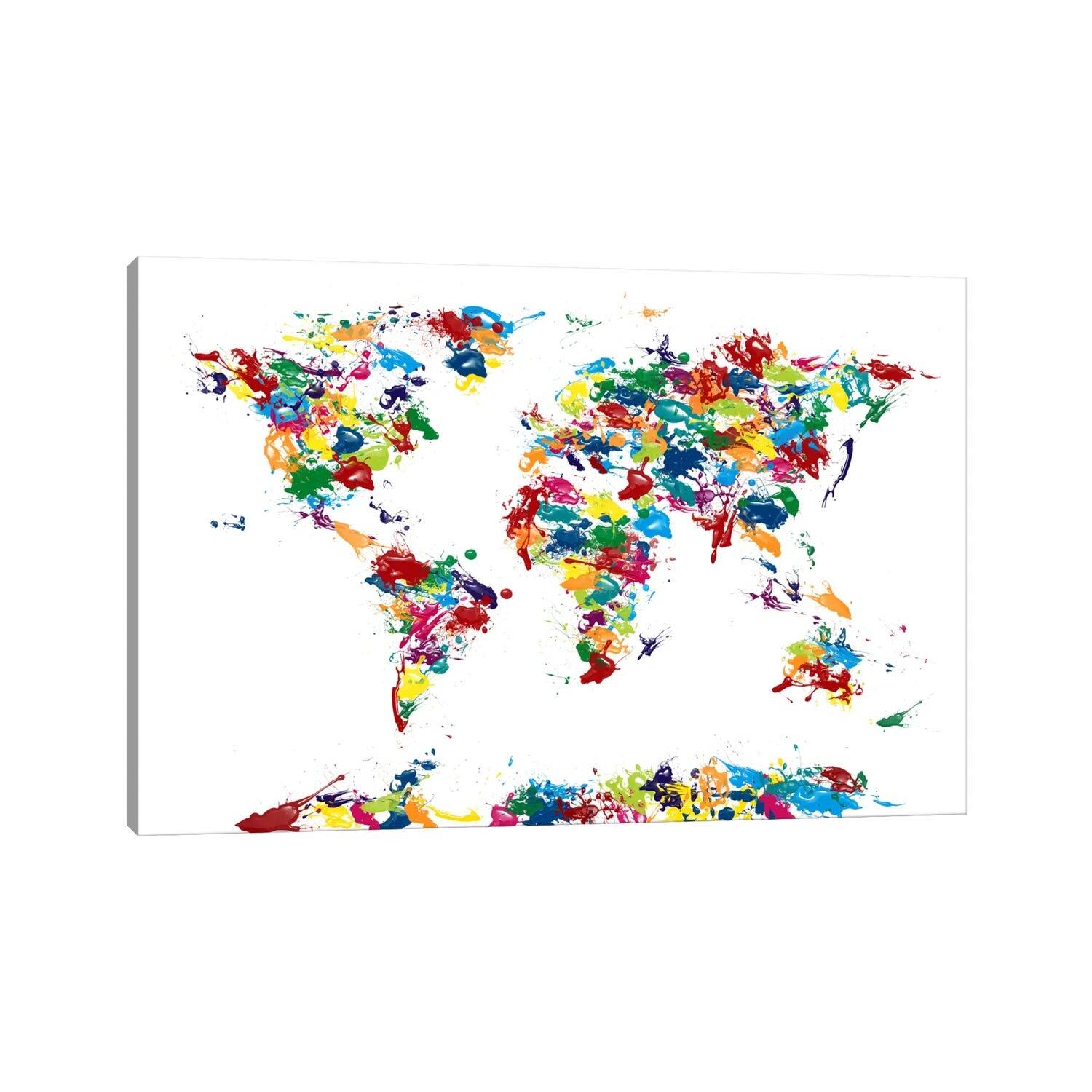 iCanvas "World Map Paint Drops" by Michael Tompsett Canvas Print Bed Bath & Beyond 9625660